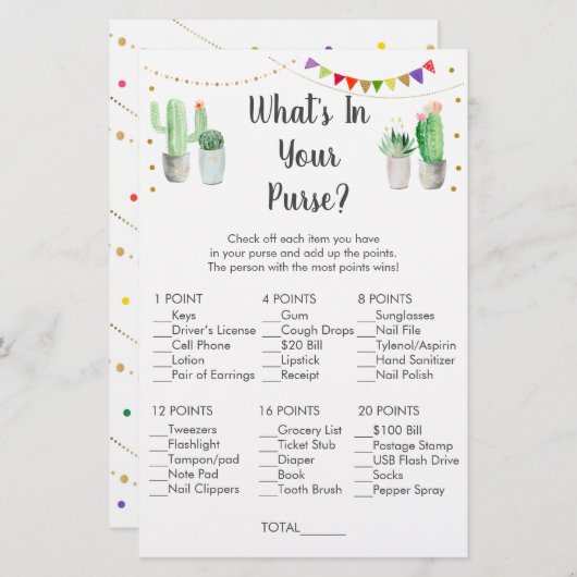 Papier Gold Fiesta Cactus What's In Your Purse Game (Devant / Derrière)