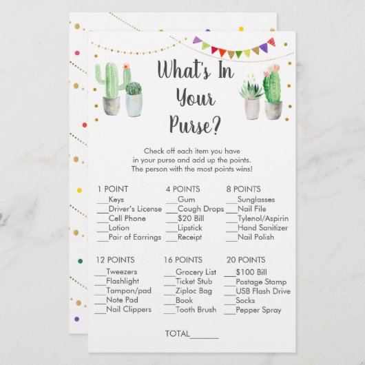 Papier Gold Fiesta Cactus What's In Your Purse Game (Devant / Derrière)