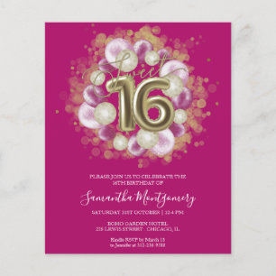 Papier Gold Foil Sweet 16 Ballons Anniversaires Invitatio