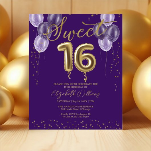 Papier Gold Foil Sweet 16 Ballons Invitations Budget