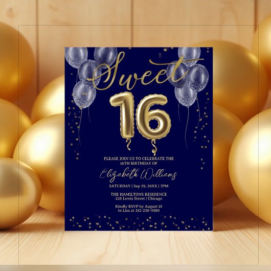 Papier Gold Foil Sweet 16 Ballons Invitations Budget