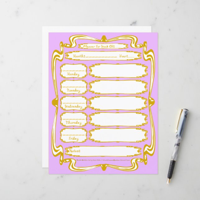 Papier Gold Frame Border Fabric Font Weekday Planner (Devant/Arrière en situation)