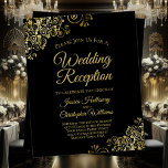 Papier Gold Frills BUDGET Black Wedding Invitation de réc<br><div class="desc">Ces invitations abordables et abordables sont conçues pour les invités qui sont invités à la réception de mariage mais pas à la cérémonie. Le design est composé d'un arrière - plan classique avec des franges dorées ornées dans les coins. La typographie comprend des lettres de script sophistiquées pour un style...</div>