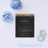 PAPIER | Gold Glitter Any Age Birthday Black Invit Flyer (Enkel)