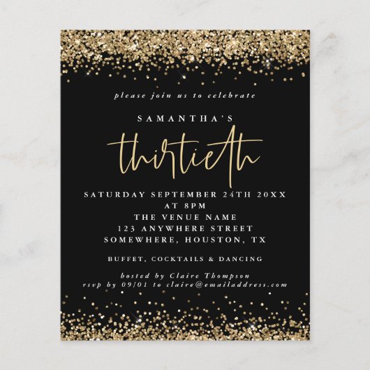 PAPIER Gold Glitter Dertigparty Black Invite Flyer (Voorkant)