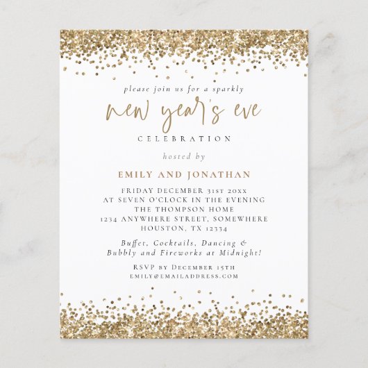 PAPIER | Gold Glitter Script New Years Eve Invite Flyer (Voorkant)