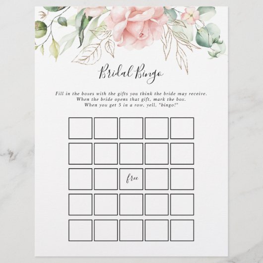 Papier Gold Green Folial Floral Bridal Bingo Jeu (Devant)