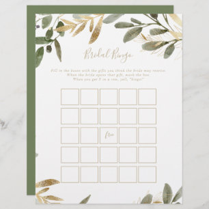 Papier Gold Greenery Automne Bridal Bingo Jeu