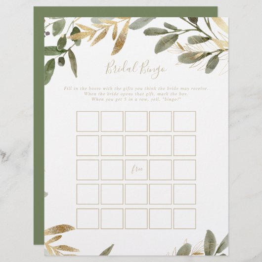 Papier Gold Greenery Automne Bridal Bingo Jeu (Devant / Derrière)