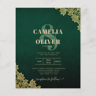 Papier Gold Lace Emerald Green All-in-1 Wedding Invitatio