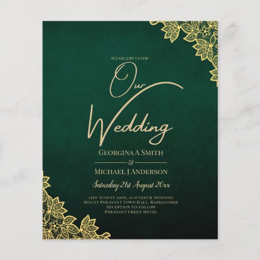 Papier Gold Lace Emerald Green All-in-1 Wedding Invitatio (Devant)