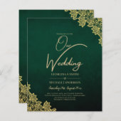 Papier Gold Lace Emerald Green All-in-1 Wedding Invitatio (Devant / Derrière)