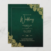 Papier Gold Lace Emerald Green All-in-1 Wedding Invitatio (Devant / Derrière)