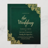 Papier Gold Lace Emerald Green All-in-1 Wedding Invitatio (Devant / Derrière)