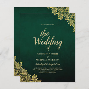 Papier Gold Lace Emerald Green All-in-1 Wedding Invitatio