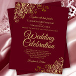 Papier Gold Lace Maroon Bourgogne BUDGET Mariage Invitati<br><div class="desc">Ces invitations de mariage abordables et abordables sont le choix parfait pour la classe, le style et la beauté sur un budget. Le design est composé d'un marron ou d'un arrière - plan rougeâtre bordeaux avec des boucles dorées ornées et des tourbillons dans les coins. La typographie comprend des lettres...</div>