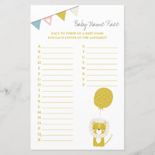 Papier Gold Lion Baby Name Race Baby shower Jeu