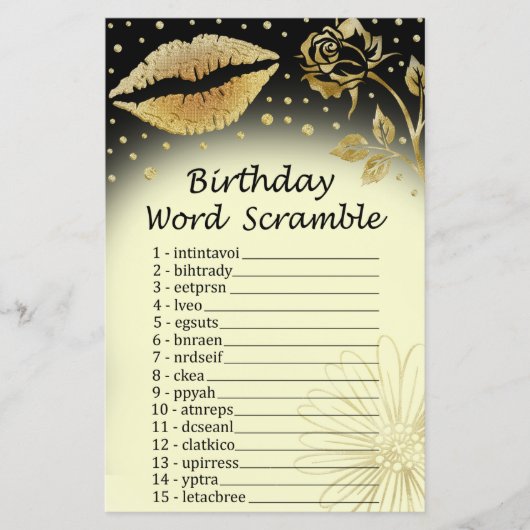 Papier Gold Lips Anniversaire Mot Scramble Jeu (Devant)