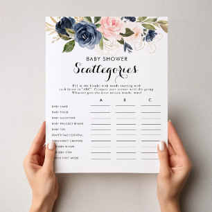 Papier Gold Navy Baby shower bleu rose Scattegories Jeu