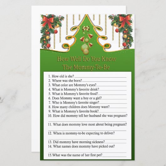 Papier Gold noël arbre comment bien savez-vous jeu (Devant / Derrière)