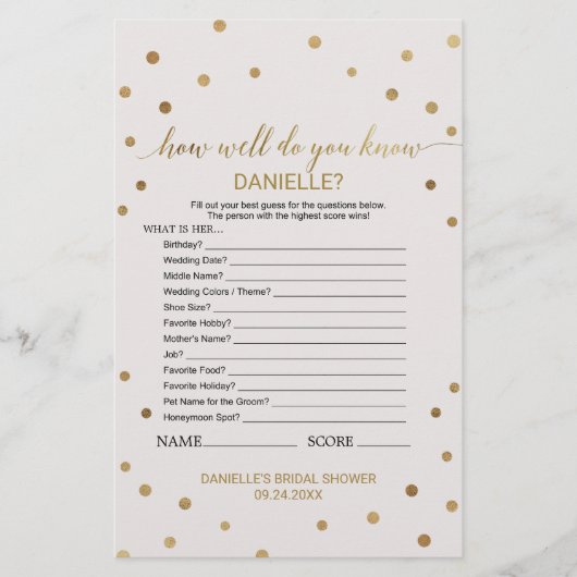 Papier Gold Polka Dot À Quel Point Connaissez-Vous Bien L (Devant)