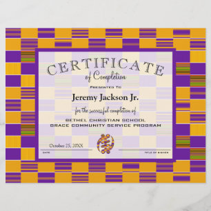 Papier Gold Purple Africa Kente Certificat d'achèvement