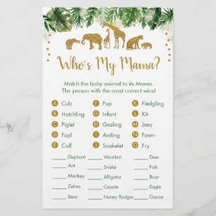 Papier Gold Safari Animal Baby Animal Match Jeu