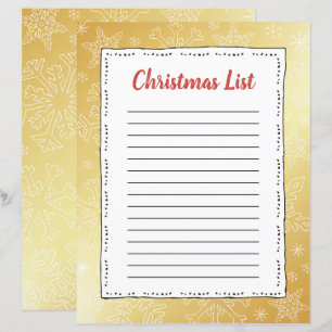 Papier Gold Snowflake Noël BG Père Noël Liste de souhaits