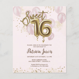 Papier Gold Sweet 16 Ballons Anniversaires Invitations Bu