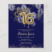 Papier Gold Sweet 16 Ballons Anniversaires Invitations Bu (Devant)