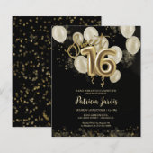 Papier Gold Sweet 16 Ballons Anniversaires Invitations Bu (Devant / Derrière)