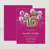 Papier Gold Sweet 16 Ballons Anniversaires Pink Budge Inv (Devant / Derrière)