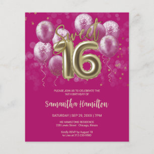 Papier Gold Sweet 16 Ballons Anniversaires Pink Budge Inv