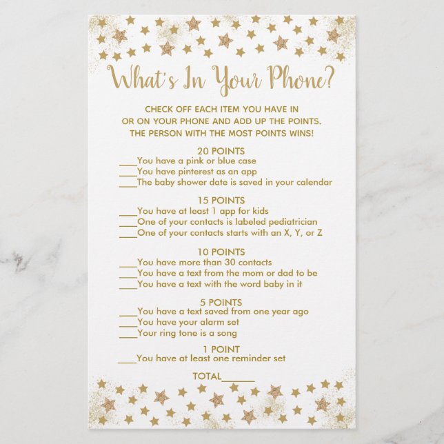Papier Gold Twinkle Star What's In Your Phone Game (Devant)