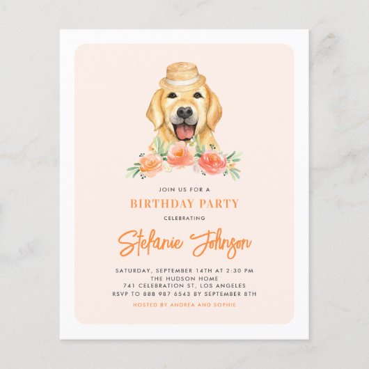 Papier Golden Retriever Peach Anniversaire Fête Invitatio (Devant)