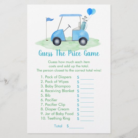 Papier Golf Baby shower Devinez Le Jeu Prix (Devant)