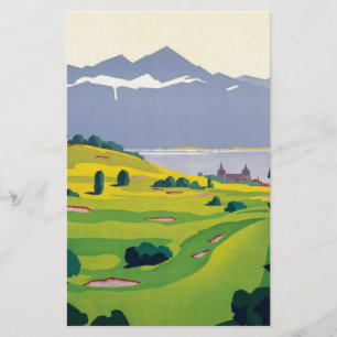 Papier Golf vintage Lausanne City Lac Suisse