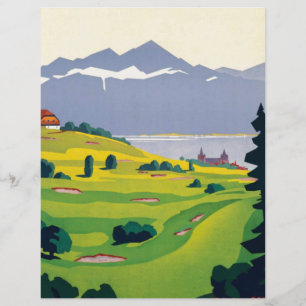 Papier Golf vintage Lausanne City Lac Suisse