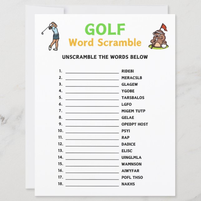 Papier Golf Word Scramble Jeu (Devant)