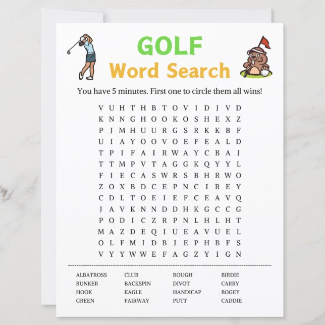 Papier Golf Word Search Game (Devant)