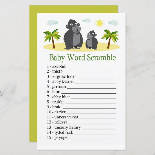 Papier Gorilla Baby jeu de brouillage de mot (Devant / Derrière)