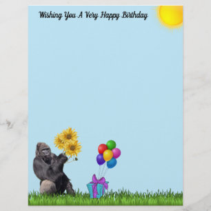 Papier Gorilla d'anniversaire avec ballons et tournesols