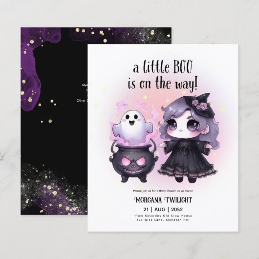 Papier Goth Baby Girl Witch Little Boo sur le chemin (Devant / Derrière)