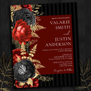 Papier Gothic Red and Black Floral Wedding Invitation