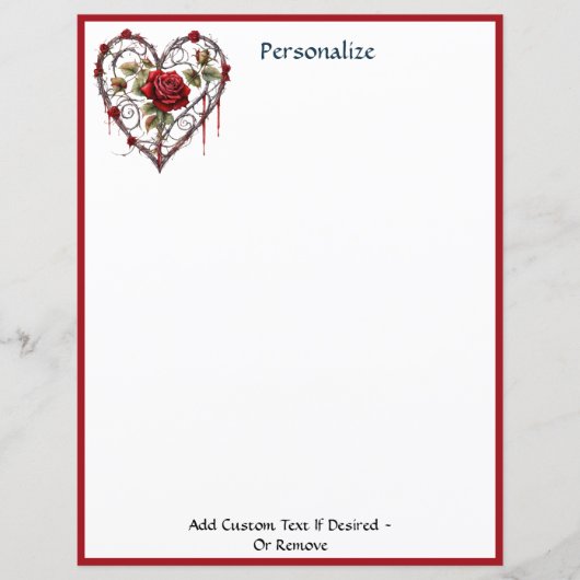 Papier Gothic Red Rose Heart Vine Artwork Personalized (Devant)