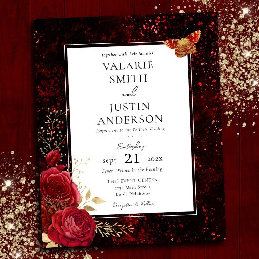 Papier Gothic Red Splatter Floral Wedding All in One Fly
