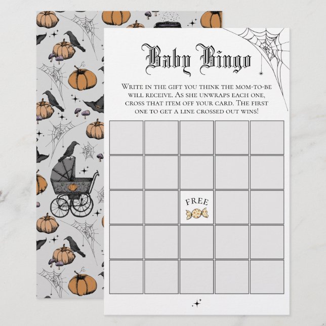 Papier Gothique Blanc Bingo Baby shower Bingo (Devant / Derrière)