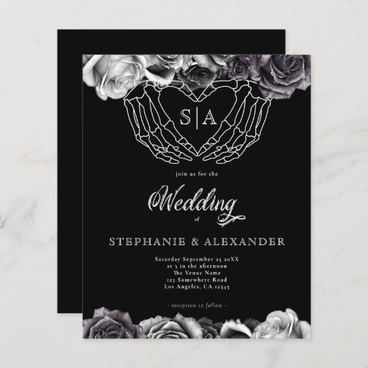 PAPIER gothique Monogramme Rose Squelette mains Ma (Devant / Derrière)