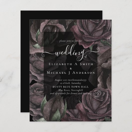 Papier Gothique Noir Rose Goth Wedding Invitation (Devant / Derrière)