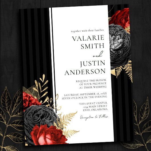 Papier Gothique rouge et noir Mariage du budget floral